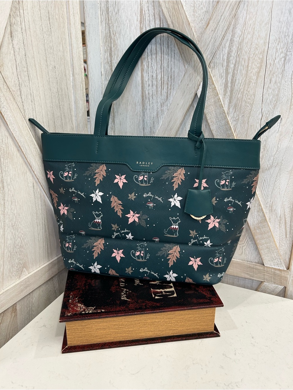RADLEY LONDON Dark Teal Floral and Leaf Tote